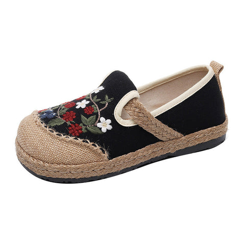 Women  Retro Floral Embroidery Linen Casual Shoes