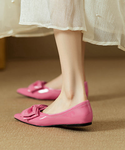 Frauen Spleißen Bogen Flache Schuhe Rose Kunstleder Spitzschuh