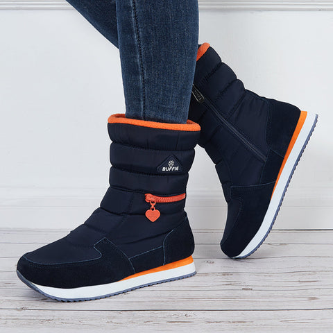 Damen Schneestiefel mit Reißverschluss, warm, mit Pelzfutter, wasserdichte Stiefeletten