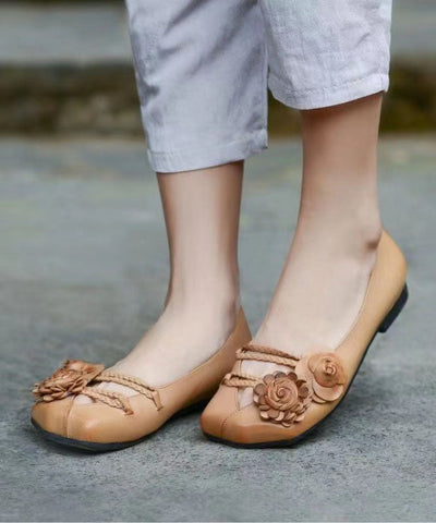 Khakifarbene flache Schuhe mit Blumenmuster für Damen, die Schuhe für Plattfüße spleißen