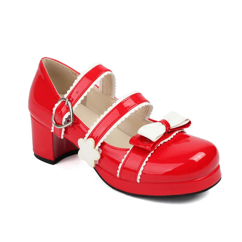 - Japanese Harajuku Style Spring Lolita Cute Girls Sweet Pumps Mixed Color Round Toe Cosplay BowTie Kawaii Chic Mary Janes Shoes