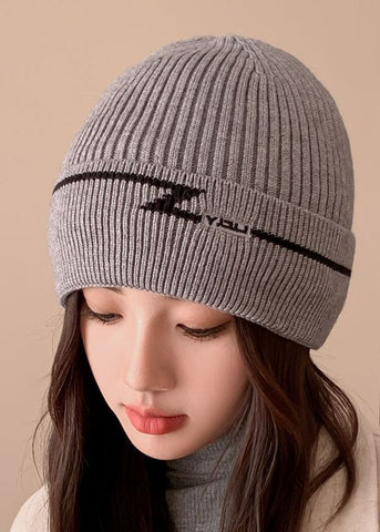 Elegante, dicke Bonnie-Mütze aus gestrickter Baumwolle in Grau