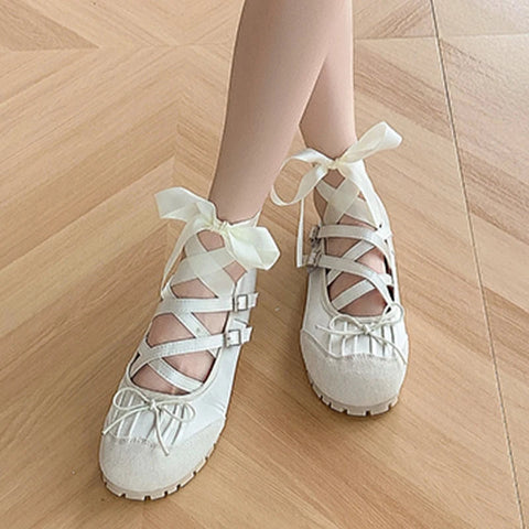 Bow Ballet Dance Flats Women Shoes Shallow Mary Jane Fashion Dress Lolita Sandals 2024 Spring New Casual Cozy Zapatos Para Mujer