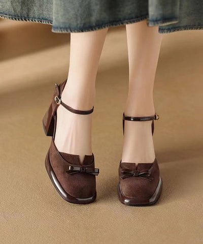 2024 Splicing Buckle Strap Chunky Heel Sandals Brown Suede
