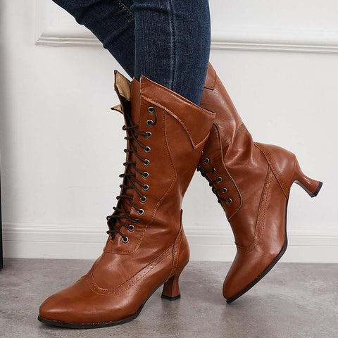 Vintage viktorianische Schnürstiefel mit mittlerer Wade, Western-Ritterstiefel