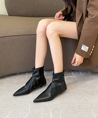 Damen Splicing Ankle Boots Khaki Kunstleder Spitzschuh