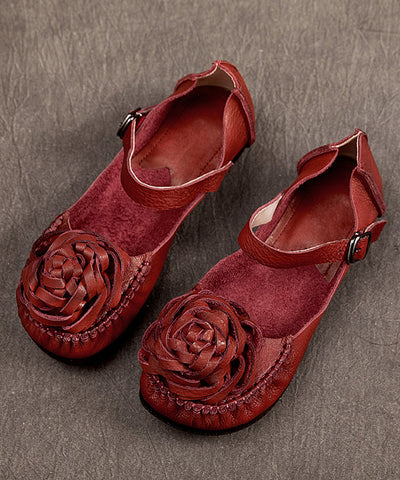 Elegante flache Schuhe aus Maulbeerrindsleder mit Blumenschnalle