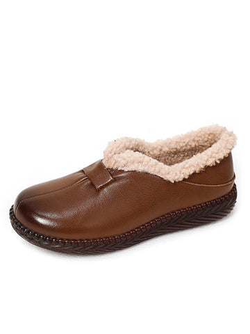 Women Winter Vintage Fleeced Leather Flat Shoes