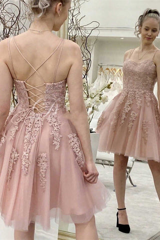 Spaghetti Straps Short Prom Dress with Appliques