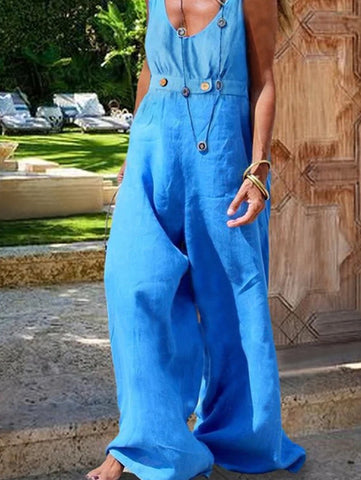 Casual Plain Scoop Neck Loose Wide Leg Cami Jumpsuit