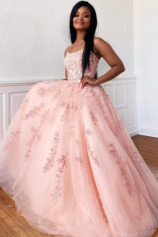 Gorgeous A Line Spaghetti Straps Yellow Long Prom Dress with Appliques