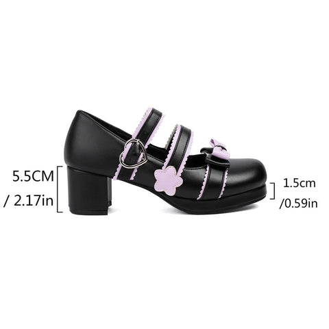 - Japanese Harajuku Style Spring Lolita Cute Girls Sweet Pumps Mixed Color Round Toe Cosplay BowTie Kawaii Chic Mary Janes Shoes