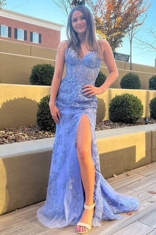 Black Corset Sweetheart Long Lace Prom Dress with Slit