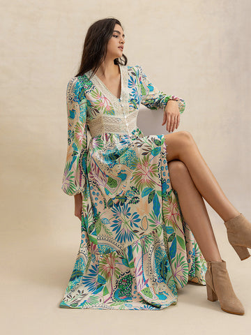 Slit Long Sleeve Midi Dress