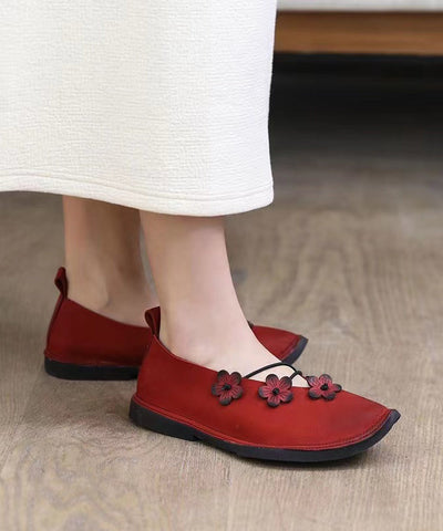 Handgemachte bequeme flache Füße Schuhe rotes Rindsleder Blumen