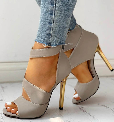 Back to school supplies Women Thin High Heels Summer Thin High Zipper Peep Toe Sandals Office Hollow Out Sandals Shoes Ladies High Heels Pumps