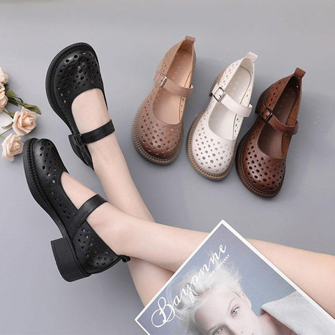 2022 Chocolate Hollow Out Flat Feet Shoes Genuine Leather