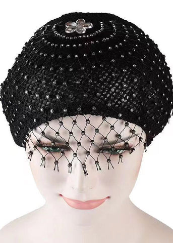 Stylish Black Hollow Out Organza Zircon Beret Hat
