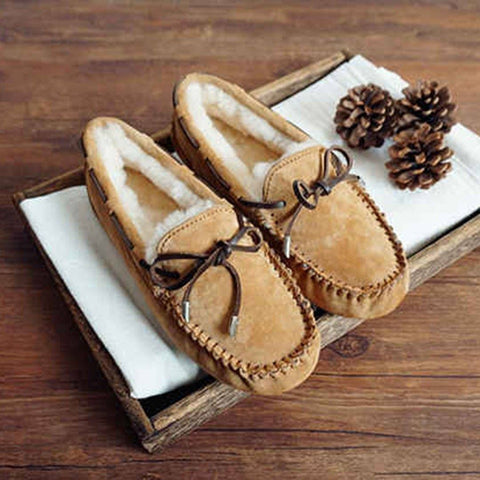 Cozy Slip On Bow-Knot Thick Wool Pea Lazy Winter Shoes