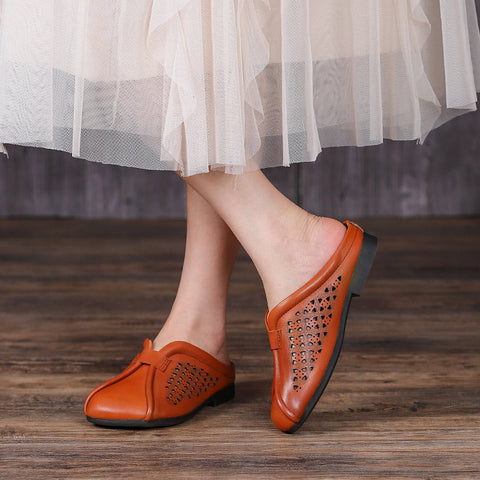 Women 2022 Hollow Leather Casual Slippers