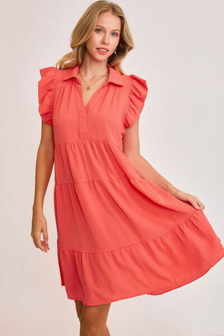Full Size  Strawberry Ruffle Cap Sleeve Tiered Dress
