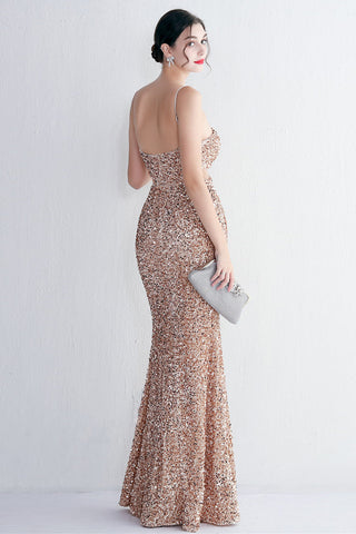 Mermaid Halter Black Sequins Long Prom Dress with Keyhole