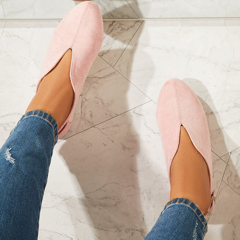 Round Toe V Cut Slip On Flat Loafers Soft Ballet Shoes