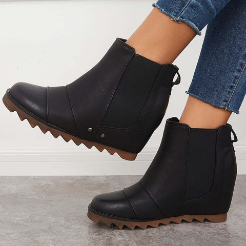Non-Slip Hidden Wedge Chelsea Boots Pull on Ankle Booties