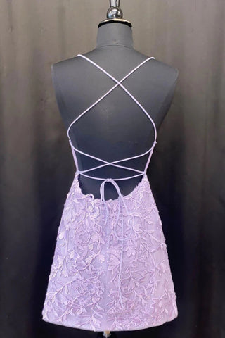 Sheath Spaghetti Straps Purple Short Homecoming Dress