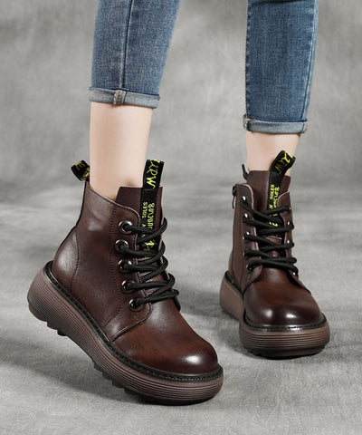 Einzigartige Cross Strap Boots Braun Warm Fleece Rindsleder