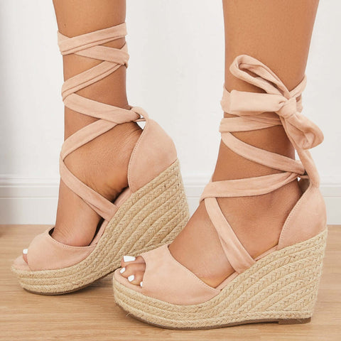 Summer Lace Up Espadrille Heel Platform Wedge Sandals