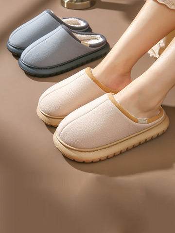 Winter Indoor Couple Pure Color Warm Plush Slippers