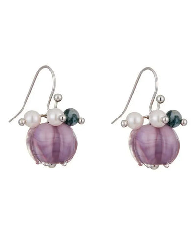 Cute Purple Alloy Pearl Colored Glaze Floral Drop Earrings