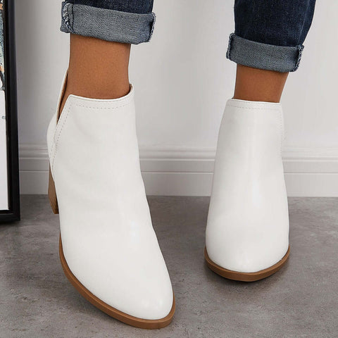 Cutout Western Ankle Cowboy Boots Chunky Stacked Heel Booties