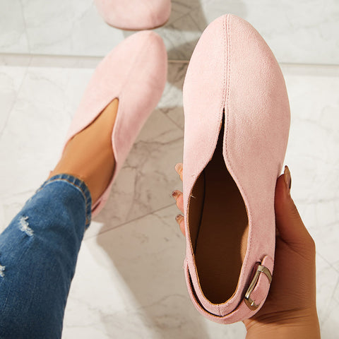 Round Toe V Cut Slip On Flat Loafers Soft Ballet Shoes