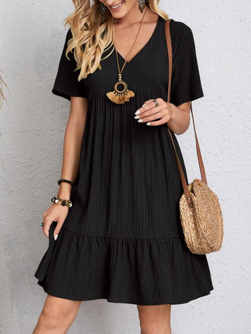 Full Size V-Neck Short Sleeve Beach Dress