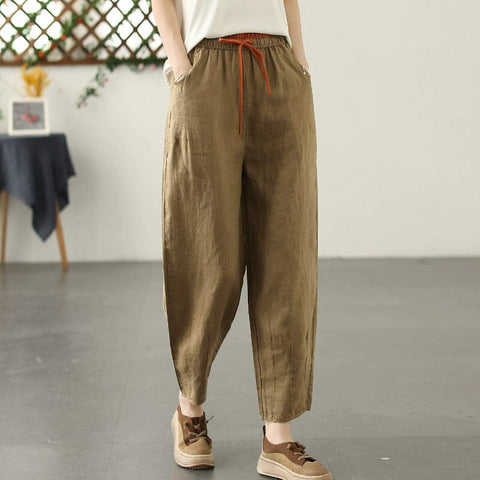 Women Spring Summer Solid Casual Linen Pants