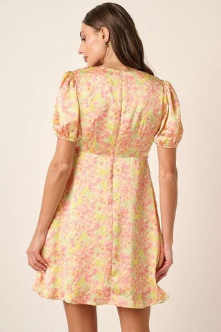 Floral V-Neck Puff Sleeve Mini Summer Dress
