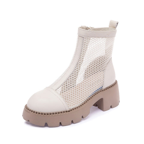 Sommer Mode Leder Mesh Patchwork Stiefel Frauen