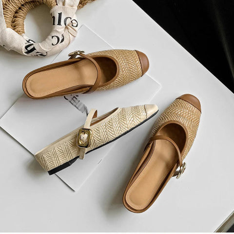 Designer Summer Women Weave Mules Slippers Fashion Shallow Slip On Ladies Outdoor Slides Female Flats Shoes