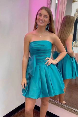 A-Linien-Partykleid ohne Träger und mit Plissee und Schleife