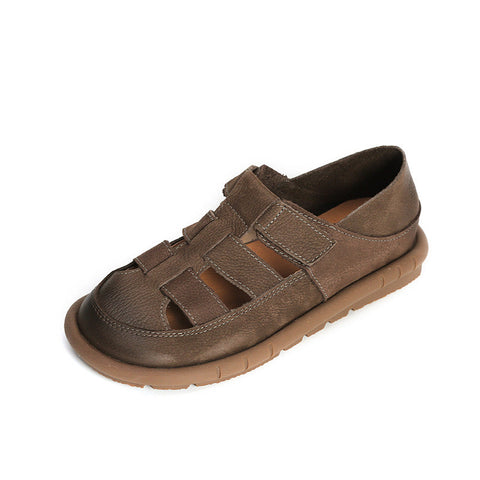 Women Summer Retro Leather Casual Sandals