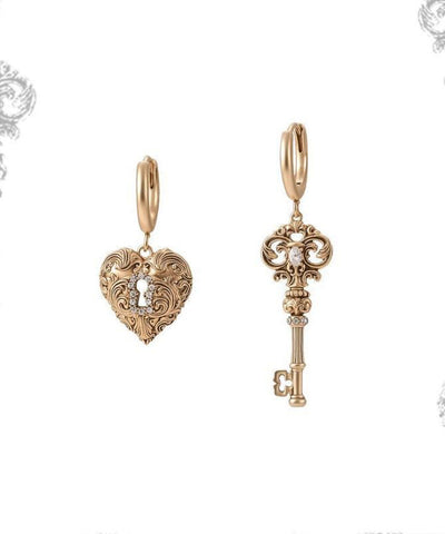Boutique Gold Copper Alloy Zircon Asymmetrical Key LoverDrop Earrings