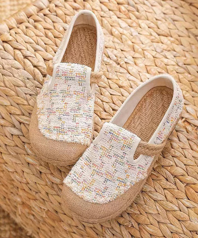 Handgemachte bequeme Regenbogen karierte bestickte Leinen-Flachschuhe