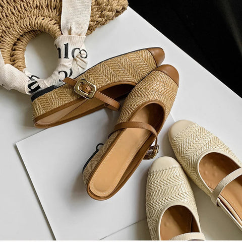 Designer Summer Women Weave Mules Slippers Fashion Shallow Slip On Ladies Outdoor Slides Female Flats Shoes
