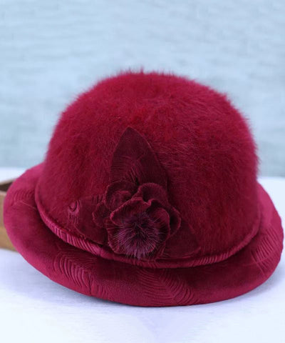 Stilvoller grauer Woll-Bucket-Hut mit Blumenmuster „The Rabbit“