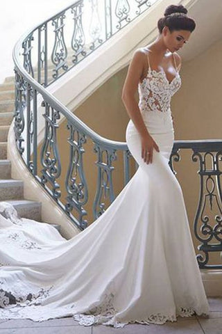 Spaghetti-Straps Lace Wedding Dress Mermaid Sleeveless