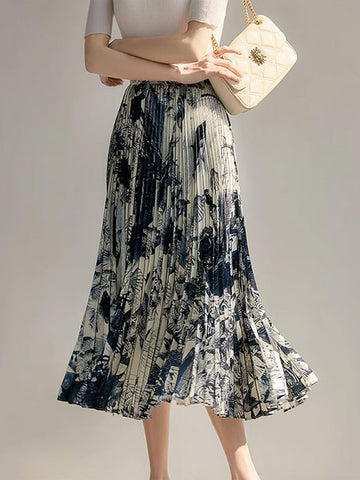 Pleated Printed A-Line Loose Skirts