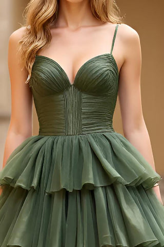 Olive Ball Gown Tiered Long Prom Dress with Slit