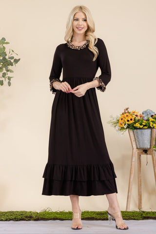 Midikleid in voller Größe mit Leopardenmuster und Rüschendetail
